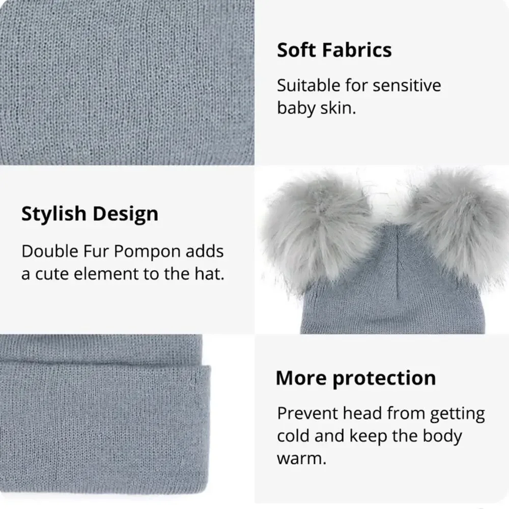 New baby double pom pom knit hat 1-3 years